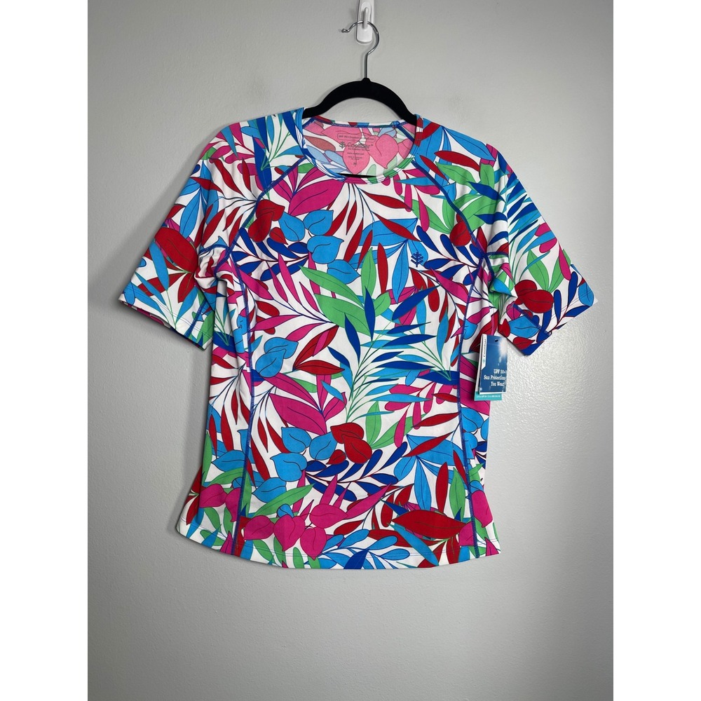 COOLIBAR Hightide Short Sleeve Swim Shirt Medium NEW‎ Tropical Floral UPF 50+